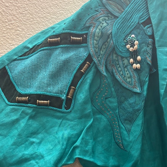 Vintage Teal Embroidered Women's Blazer - Picture 2 of 4
